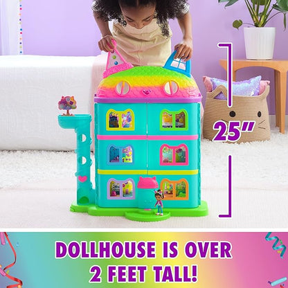 DREAMWORKS GABBY'S DOLLHOUSE, 14 Pc Celebration Dollhouse, 25-Inches Tall, with Toy Figures, Doll House Furniture & 10 Sounds, Kids Toys for Girls & Boys Ages 3+