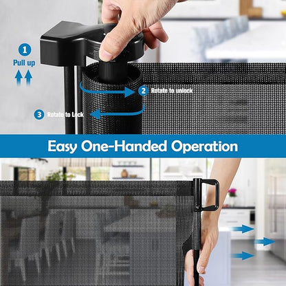 90 Inch Retractable Baby Gates Extra Wide Dog Gate Outdoor Retractable Gate Indoor Long Baby Gate Extra Wide Baby Gates for Large Openings Retractable Dog Gate Retractable Pet Gate for Doorway, Black