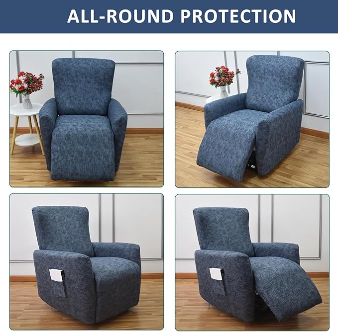 NILUOH Stretch Recliner Cover 4 Pieces Printed Lazy Boy Chair Covers Recliner Sofa Slipcover Anti-Slip Fitted Furniture Protector with Elastic Bottom, 16