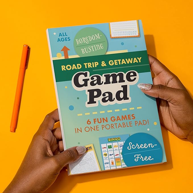 Knock Knock Roadtrip & Getaway On-The-Go Game Pad, Travel Car Activities for Kids, 6 Games (Sudoku, Super Tic-Tac-Toe, Hangman, Bingo, Word Search, Categories), 6 x 9-inches