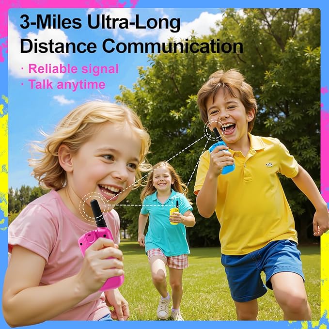 Walkie Talkies for Kids Games Outdoor Toys for 3-12 Year Old Boys Girls, 3 Miles Range Walkie Talkie as Easter Basket Stuffers, 4 Year Old Girl Birthday Gifts for 3 4 5 6 7 8 9 Year Old Boy Girl Gift