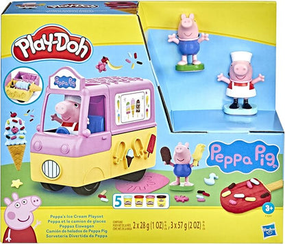 Play-Doh Peppa's Ice Cream Playset with Truck, Peppa Pig and George Figures, and 5 Non-Toxic Modeling Compound Cans, Toy for Kids 3 Years and Up