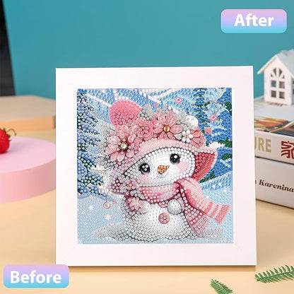 hkejoi Christmas Diamond Painting Kits with Frame- Snowman Diamond Art Kits, Big Gem Diamond Painting Arts and Crafts Painting Kit for Gift Home Wall Decor 7x7inch