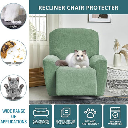 NILUOH Stretch Recliner Chair Cover 4-Pieces Recliner Covers for Large Recliner Jacquard Lazy Boy Chair Covers Soft Reclining Chair Cover Furniture Protector with Elastic Bottom (Leaf Green)