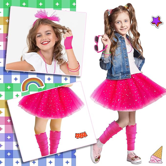 80s Outfit for Kids, 80s Costumes Accessories for Kids, 80s Outfits for Girls Cosplay 1980s Theme Retro Party