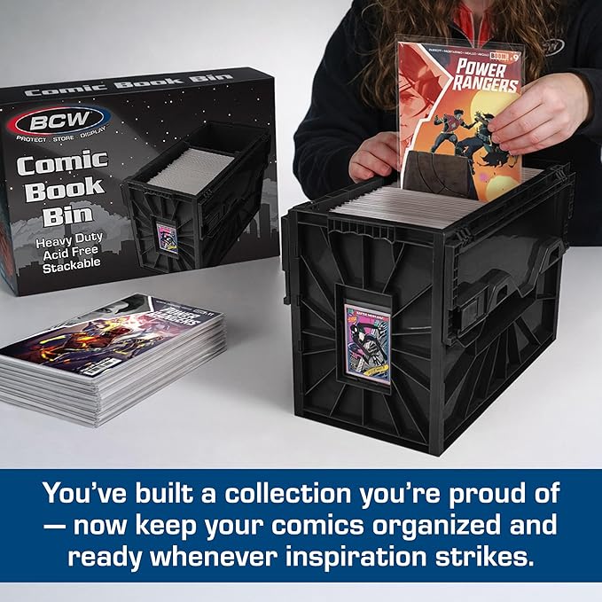 BCW Comic Bin, Black - Holds 150 Comics, Acid Free Storage and Organizer, Heavy Duty Plastic, Stackable, Includes Partition