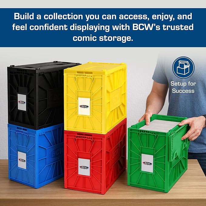 BCW Short Comic Book Bin | Holds 150 Comics | Stackable Plastic Storage | Acid-Free Organizer | Black, 10 Pack