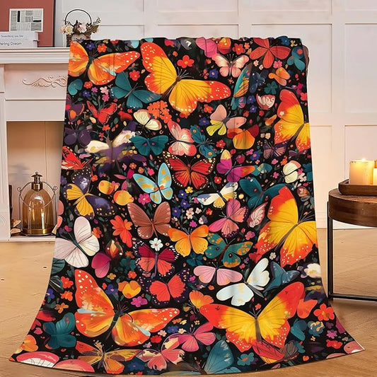 Butterfly Throw Blanket Colorful Butterfly Gifts for Kids Girls Adults Women Soft Cozy Warm Plush Fluffy Fuzzy Fleece Blanket Birthday Festival Home Decor 40''X50''