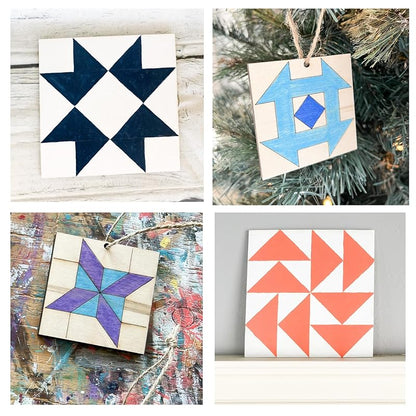 Set of Four 9 Inch Barn Quilt Kit DIY Pattern Unfinished Wood Quilting Block Sign Paintable Crafts for Women, Children, Men, Party (HST, Friendship Star, Dutch Square, Flying Geese) AVTR
