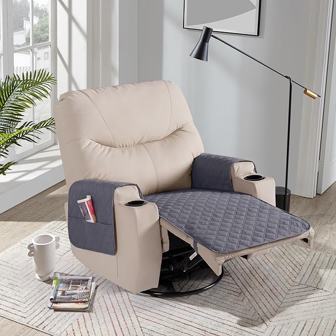 Ruaozz Waterproof Recliner Chair Covers Non Slip Chair Covers Washable Recliner Covers for Reclining Chair with Pockets Covers for Recliner Chair for Pets, Kids (Dark Grey, Medium-25'')