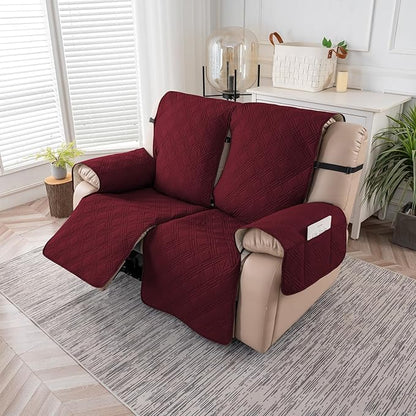 Easehomey Waterproof Loveseat Recliner Cover,Non Slip Reclining Couch Covers for 2 Seat,Dog Chair Cover Furniture Protector Washable Chair Cover with Pocket for Kids,Pets,Dogs(Wine Red,2Seat)