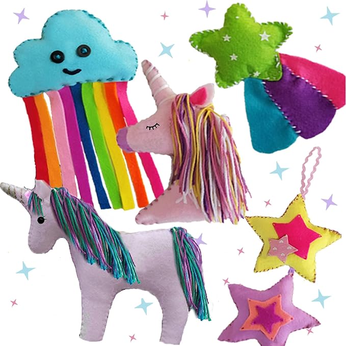ARTIKA Sewing Kit for Kids - Craft Kit for Girls & Boys w/Booklet, Stencil Shapes, Supplies to Sew and Travel Case (Unicorn)