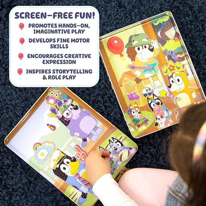 Bluey Magnetic Playset, Magnet Activity Toys, Great Birthday Parties, at-Home Activities, or Screen-Free Fun, Perfect Travel or Road Trip, Hours of Fun for Kids Ages 3,4,5,6,Multicolor,Medium,214618