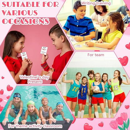Yinkin 30 Pcs Valentine Friendship Bracelets with Card Set Valentines Knot Bracelets Bulk for Students from Teacher Valentine Bracelets Cards for Classroom Exchange Kids Valentines Day Party Favors