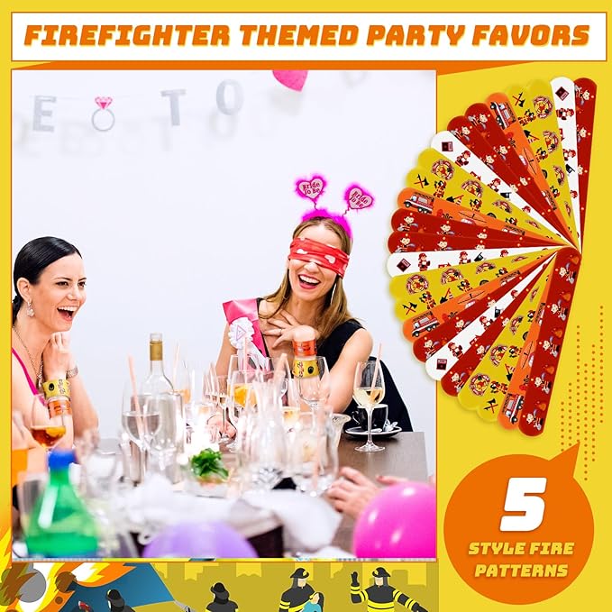 Lenwen 36 Pcs Fire Truck Slap Bracelets Firefighter Snap Bracelet Party Favors Firefighter Party Decorations Fire Truck Party Favors for Party Supplies Goodie Bag Fillers Gifts