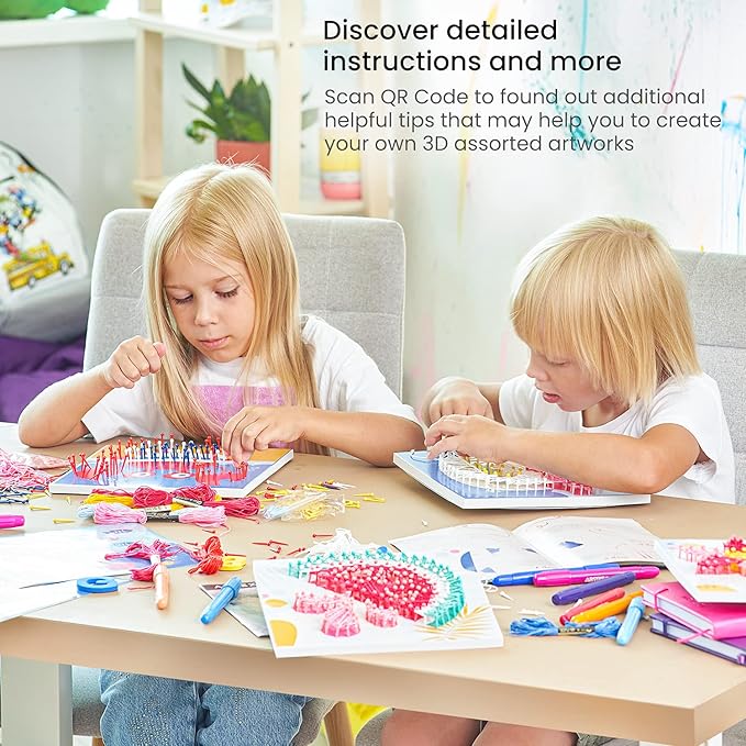 Arteza Kids String Art Kit, Set of 5 Assorted Designs, Plastic Pushpins, Art Supplies for Kids Craft Projects and Free Time Activities