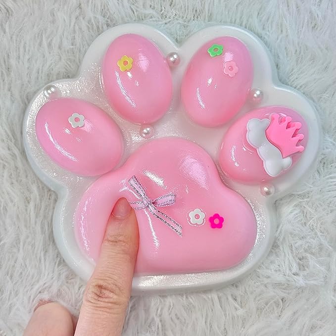 Big Taba Squishy Cat Paw, 5 in Large Paw Squeeze Toy Pink & White for Stress Relief and Relax, Sticky Squishies Fidget Toys for Party Favors Novelty Things Birthday Gift