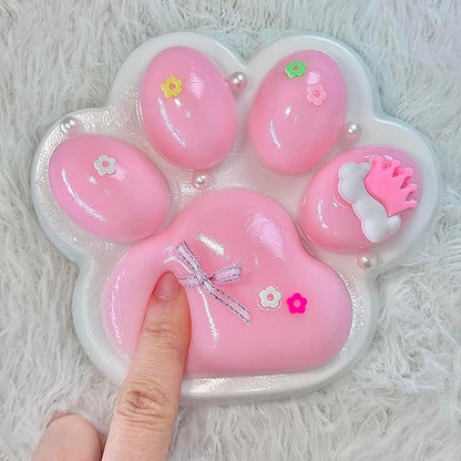 Big Taba Squishy Cat Paw, 5 in Large Paw Squeeze Toy Pink & White for Stress Relief and Relax, Sticky Squishies Fidget Toys for Party Favors Novelty Things Birthday Gift