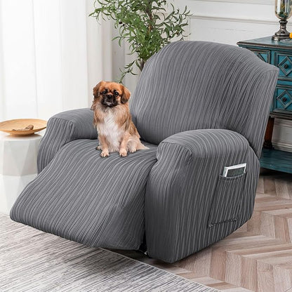 Recliner Cover Stretch Soft Couch Cover for Dogs, Sofa Slipcover for Recliner Couch Leakproof Furniture Protector for Kids, Pets (Dark Grey)