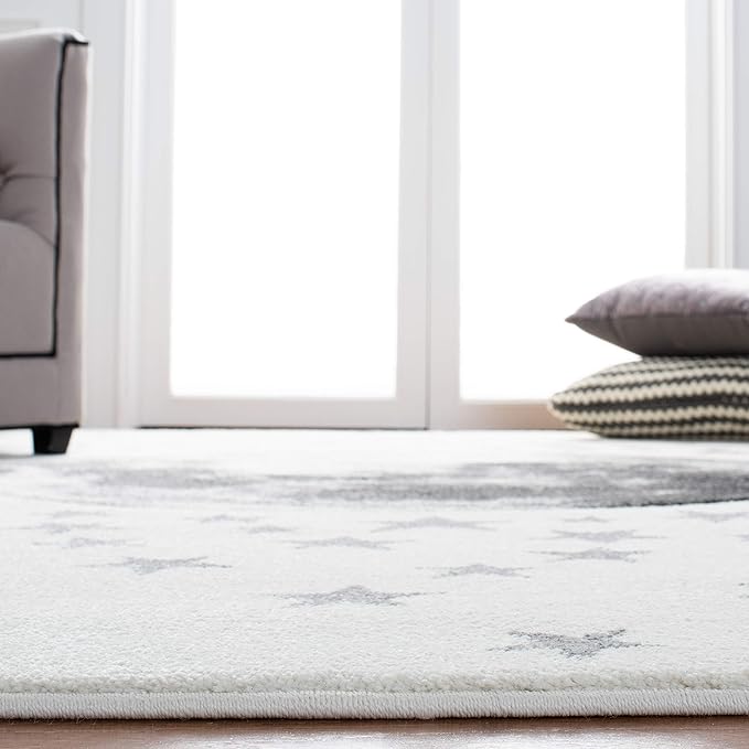 SAFAVIEH Carousel Kids Collection Area Rug - 6'7" x 9', Ivory & Grey, Non-Shedding & Easy Care, Ideal for High Traffic Areas for Boys & Girls in Playroom, Nursery, Bedroom (CRK135A)