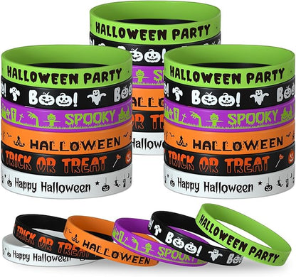 NEBURORA 48 Pcs Halloween Rubber Bracelets Silicone Wristbands Halloween Party Favors Trick or Treat Gifts Goodie Bag Stuffers