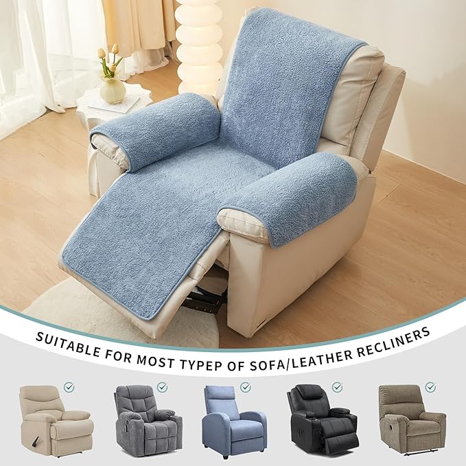 vctops Sherpa Fleece Recliner Chair Cover Super Soft Warm Plush Sofa Slipcover Furniture Protector Non Slip Washable Reclining Chair Cover for Kids, Pets (Blue,22"x82")