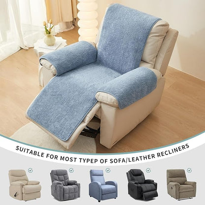 vctops Sherpa Fleece Recliner Chair Cover Super Soft Warm Plush Sofa Slipcover Furniture Protector Non Slip Washable Reclining Chair Cover for Kids, Pets (Blue,22"x82")
