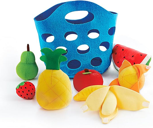 Hape Toddler Fruit Basket |Soft Pretend Food Playset for Kids, Fruit Toy Basket Includes Banana, Apple, Pineapple, Orange and More