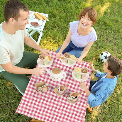 Dorjee Wooden Tea Set for Little Girls, Wooden Toys Toddler Tea Set Play Kitchen Accessories for Kids Tea Party with Play Food for Kid Age 3+ Gift