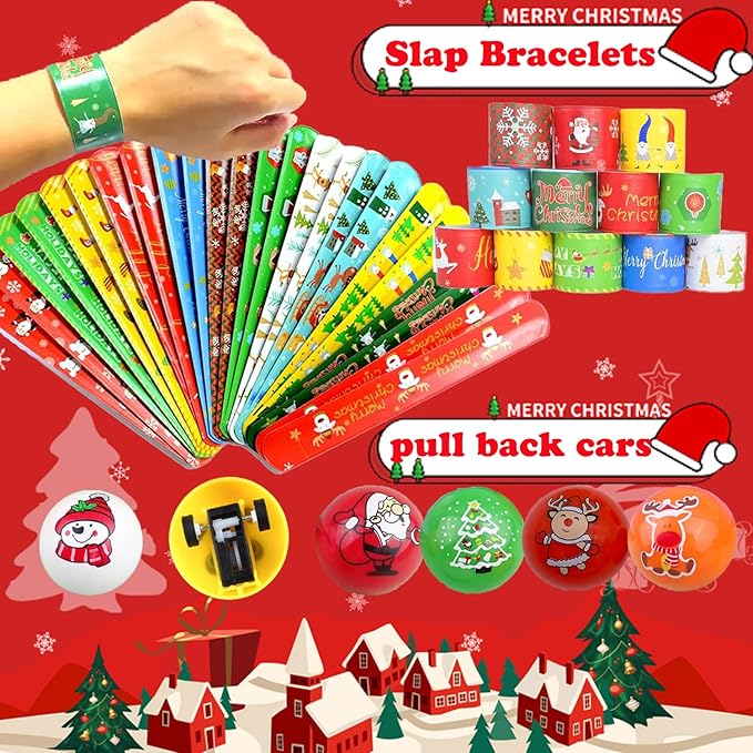 117 Pcs Christmas Party Favors for Kids, Stocking Stuffers,, Pop Fidget Treasure Box Toys, Goodie Bag Stuffers, Carnival Prizes, Prize Box Toys for Kids Classroom