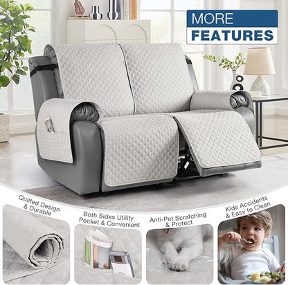 TAOCOCO Loveseat Recliner Cover Non-Slip Sofa Slipcover, Pet Cover for Loveseat Recliner with Elastic Straps, Washable Reclining Loveseat Cover Recliner Furniture Protector (2 Seater, Off White)