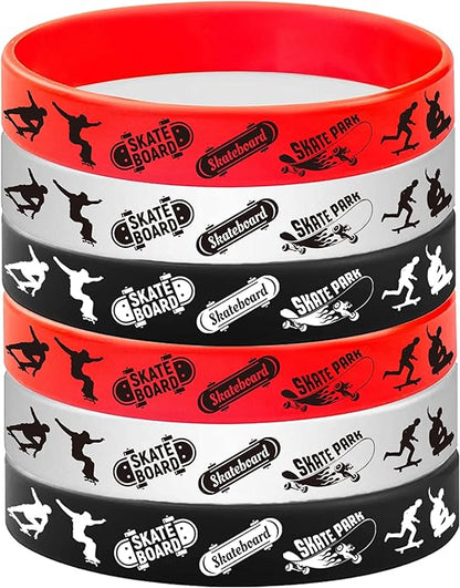 48PCS Skateboard Rubber Bracelets Silicone Wristbands -Sport Party Supplies Skateboarding/Freedom/Innovation/Extreme Sports Birthday Baby Shower Party Favors