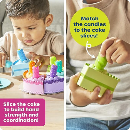 Learning Resources New Sprouts Serve & Share Birthday Cake - Imaginative Pretend Play Food, Fake Birthday Cake Set, Play Food Sets for Kids, Montessori Color Sorting Toys for Toddlers Ages 2+