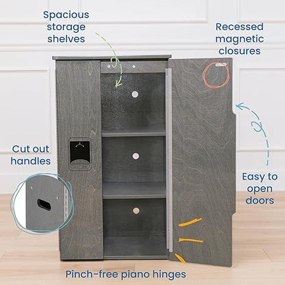 ECR4Kids Play Kitchen Refrigerator, Wooden Playset, Grey Wash