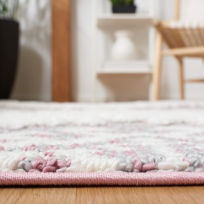 Safavieh Moroccan Tassel Shag Collection Runner Rug - 2'3" x 8', Pink & Ivory, Rustic Trellis, Non-Shedding & Easy Care, 2-inch Thick Ideal for High Traffic Areas in Living Room, Bedroom (MTS652U)