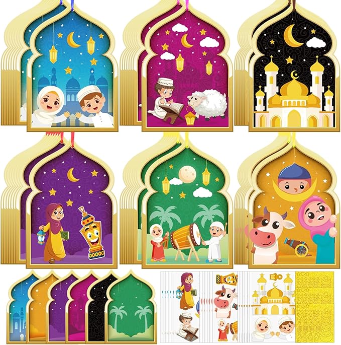 Fennoral 48 Pack Ramadan Crafts for Kids Make You Own Ramadan Foam Sticker Ornaments DIY Arts and Crafts for Kids Girls Boys Art Project Eid Mubarak Kareem Mosque Decoration