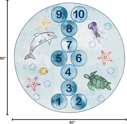 SAFAVIEH Kids Playhouse Collection Area Rug - 5' Round, Blue & Grey, Non-Shedding Machine Washable & Slip Resistant Ideal for High Traffic Areas for Boys & Girls in Playroom, Nursery (KPH217M)