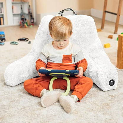 Nestl Fur Reading Pillow, Stylish Back Pillow for Bed Sitting Up, Faux Fur Bed Chair Pillow with Arms, Reading Pillows for Sitting in Bed Adult & Kids, Sit Up Back Support Pillow for Bed Rest - White