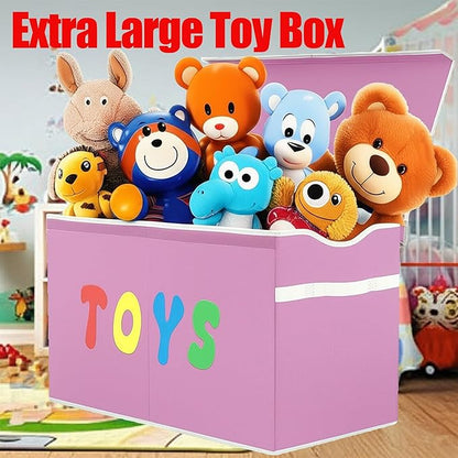 YOLOXO Toy Box Chest, Collapsible Sturdy Storage Bins with Lids, Extra Large Kids Toy Storage Organizer Boxes Bins Baskets for Kids, Boys, Girls, Nursery Room, Playroom, Closet (Classical Pink)