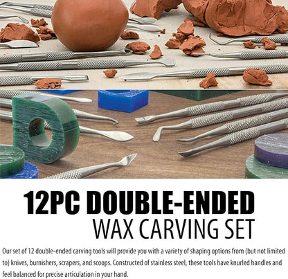 Wax Carvers Set Double Ended Dental Wax Modeling Sculpting Tools Dental Picks Polymer Pottery Clay Carving Tool Stainless Steel 12 Pieces