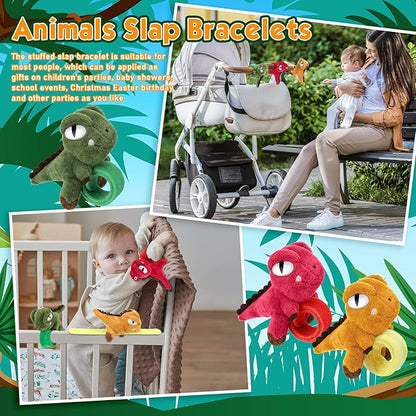 Leyndo Animal Slap Bracelets Stuffed Animal, Stuffed Animal Plush Slap Bracelets Bulk Kids Toys, 8 Inches (Dinosaur,6 Pcs)