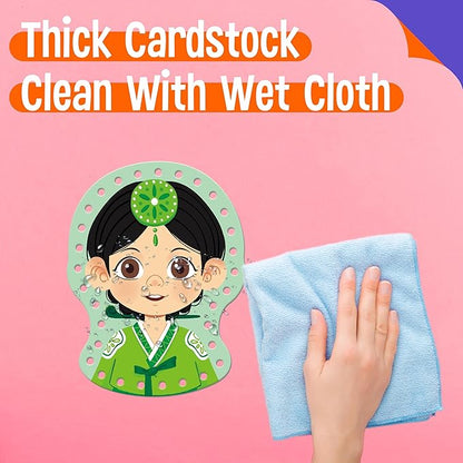 9 Pieces Happy Face Lacing Cards, 9 Double Sided Color Sewing Cards with 9 Colorful Laces, Educational & Learning Activity Games, Imagination Development Lacing Toys for Preschoolers, Kids