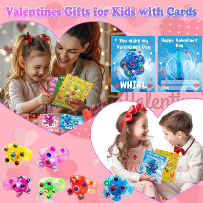 INST Valentines Day Gifts for Kids 30 Packs Valentines Day Cards with Light Up Fidget Spinner Bracelets for Kids Valentines Gift Exchange for Class Classroom Prizes Party Favors Supplies