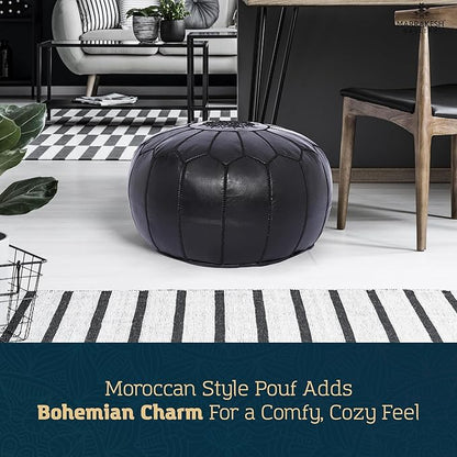 Marrakesh Gallery Genuine Leather Round Pouf Unstuffed - Moroccan Ottoman Footstool, Footrest Cover - Boho Decor - Bohemian Living Room, Bedroom, Kids Room, Gift & Wedding