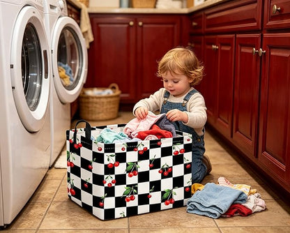 Rectangular Cherry baskets,Racing flag basket,Kids Storage Bins,Waterproof Collapsible Storage Bin,Toy Storage Bin,Cute Organizer Box,Book baskets,Girl room Decor(Cherry)