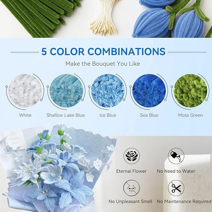 500 Pcs Pipe Cleaners for Crafts – 5 Coloars Chenille Stems with Glue Guns & Tape Measure – Perfect for DIY Projects, Holiday & Room Decorations, Arts and Crafts Activities (Blue, 12in x 8mm)