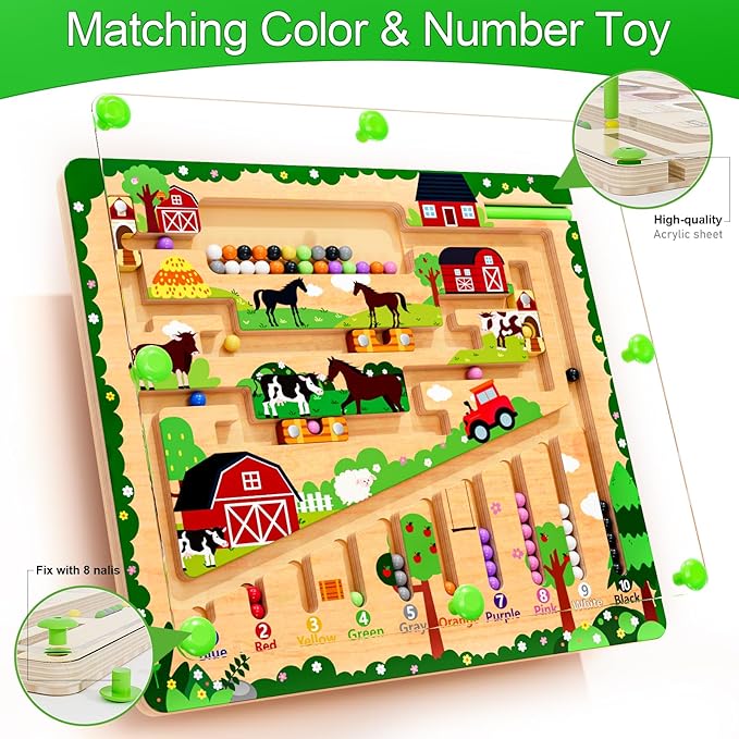 zhiwuzhu Magnetic Color and Number Maze, Montessori Wooden Toys for Ages 2-4,Sensory Toys,Fine Motor Skills Toys for Boys Girls 3-5 Years Old
