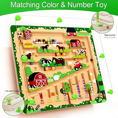 zhiwuzhu Magnetic Color and Number Maze, Montessori Wooden Toys for Ages 2-4,Sensory Toys,Fine Motor Skills Toys for Boys Girls 3-5 Years Old