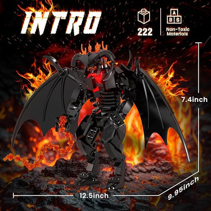 Figure Balrogs Monster Building Block Set Balroged of Moria Bricks Demons Model Toys Gifts，Building Blocks Set, Bat Robot Figure with Wings and Lava Accessories