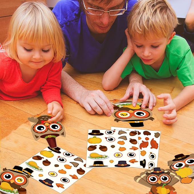 chiazllta 30Pcs Thanksgiving Craft Kits DIY Owl Craft for Kindergarten Kids, Thanksgiving Fall Art Craft Make Your Own Card Sticker Set for Home Class Game Activities Preschoolers